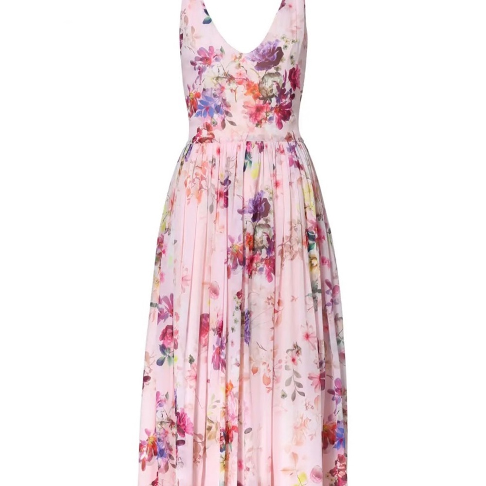 Slate & Willow Pink floral printed chiffon long gown. Sleeveless.  Size 12